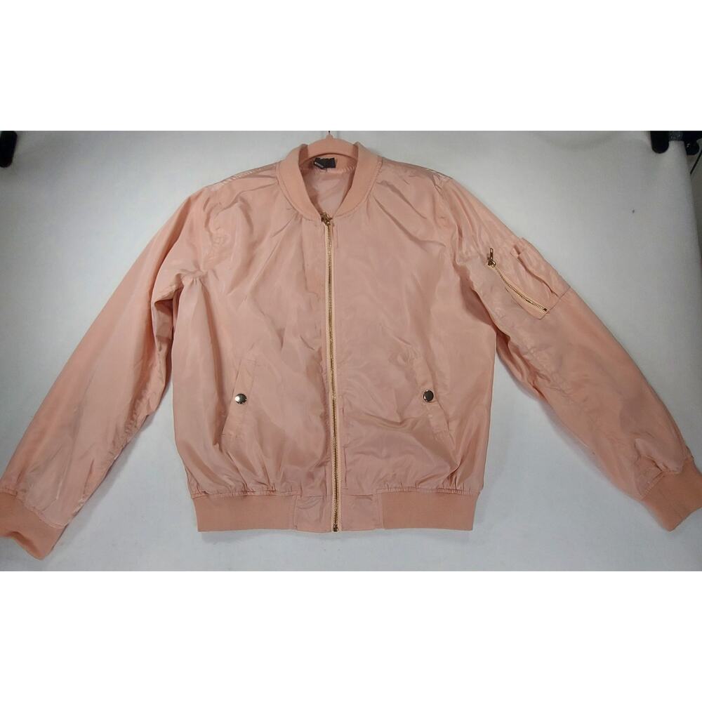Windsor Satin Bomber Style Jacket Womens L Rose Gold Pink Lightweight Varsity